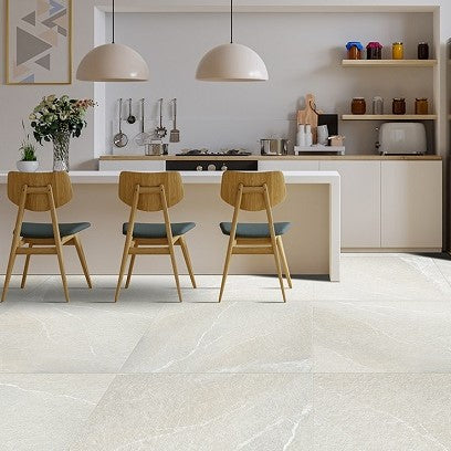 non slip floor tiles in a kitchen setting with wooden chairs