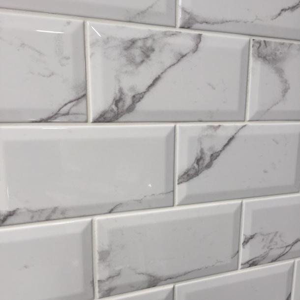 Sample 10x20cm Metro Carrara White Bevelled Brick Tile-sample-sample-tile.co.uk
