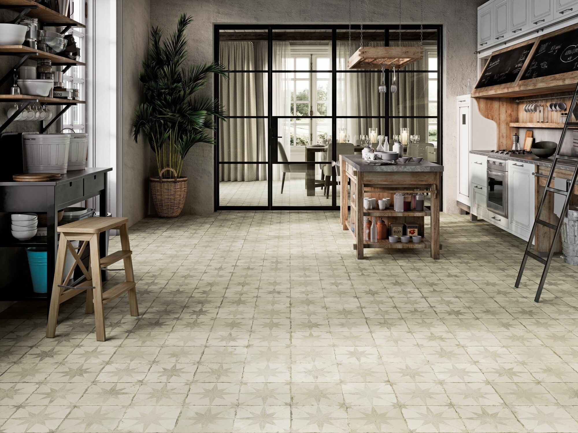 Image of Star White Pattern Floor Tile 45x45cm as a kitchen floor tile