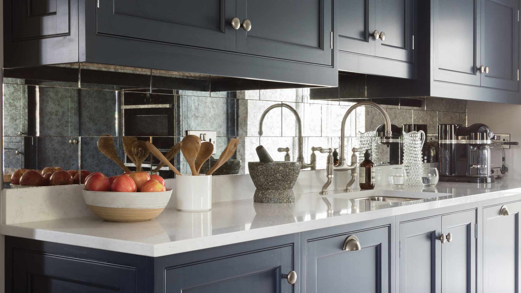 rococo mirror tiles as a kitchen splash back