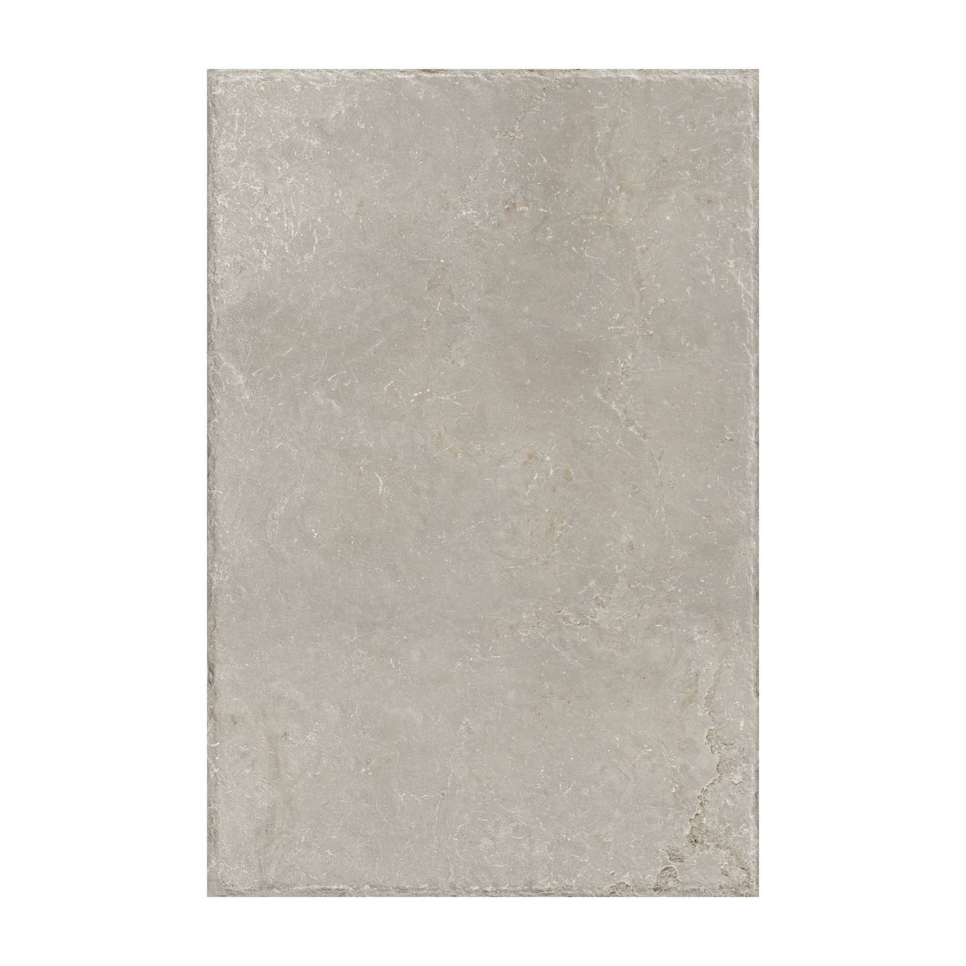 Image of A rectangular stone-look tile or slab sample in a light warm gray-beige tone with subtle natural marbling and texture, centered on a plain white background.