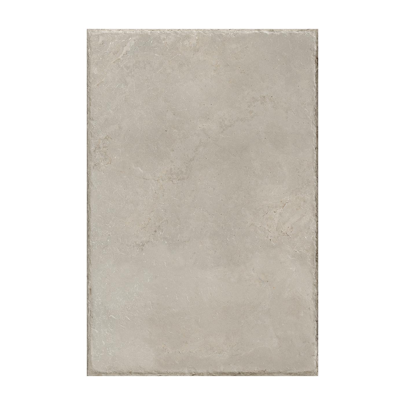 Image of A rectangular ceramic or porcelain tile with a textured, matte concrete-like finish in a light warm gray-beige color, shown against a plain white background.