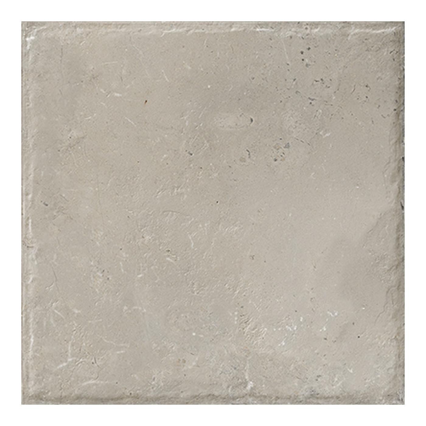Image of A square stone-look tile with a textured, matte finish in a light warm gray-beige color, shown against a plain white background.