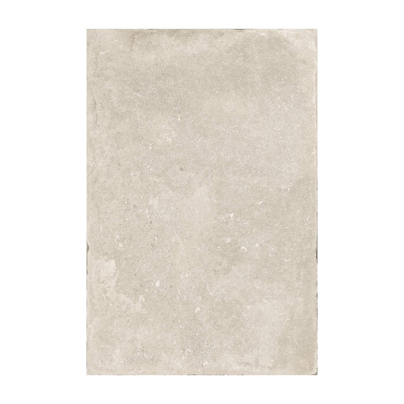 Image of A rectangular stone-look tile or slab sample in a light warm gray-beige tone with subtle natural texture and slight tonal variation, centered on a plain white background.
