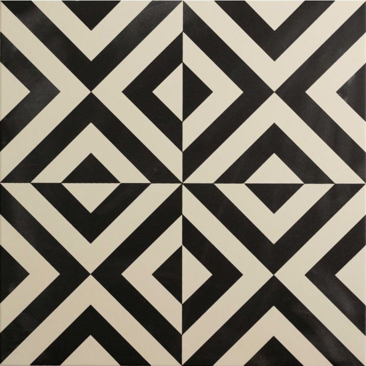 Image of Black and white tile with a bold geometric diamond pattern.
