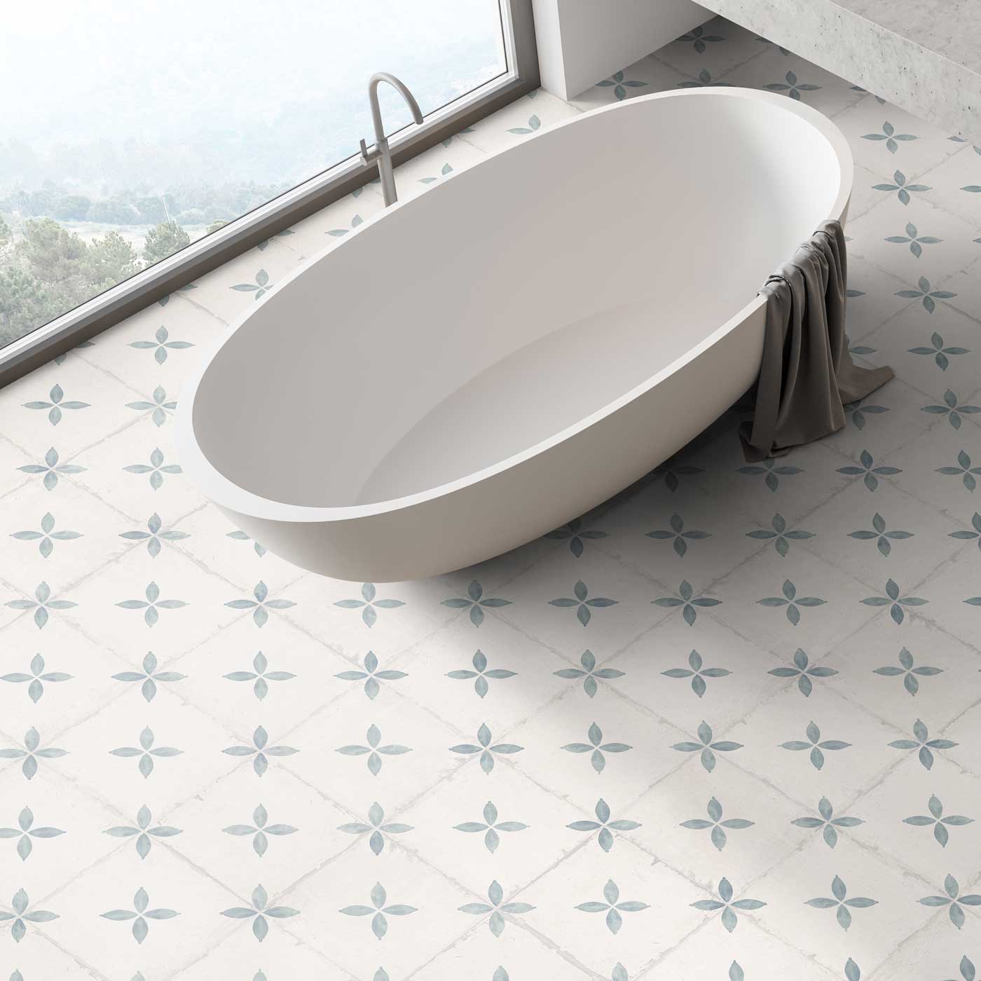 Image of Maria Green pattern floor tile 25x25cm-Pattern tile-Keros-Tile.co.uk