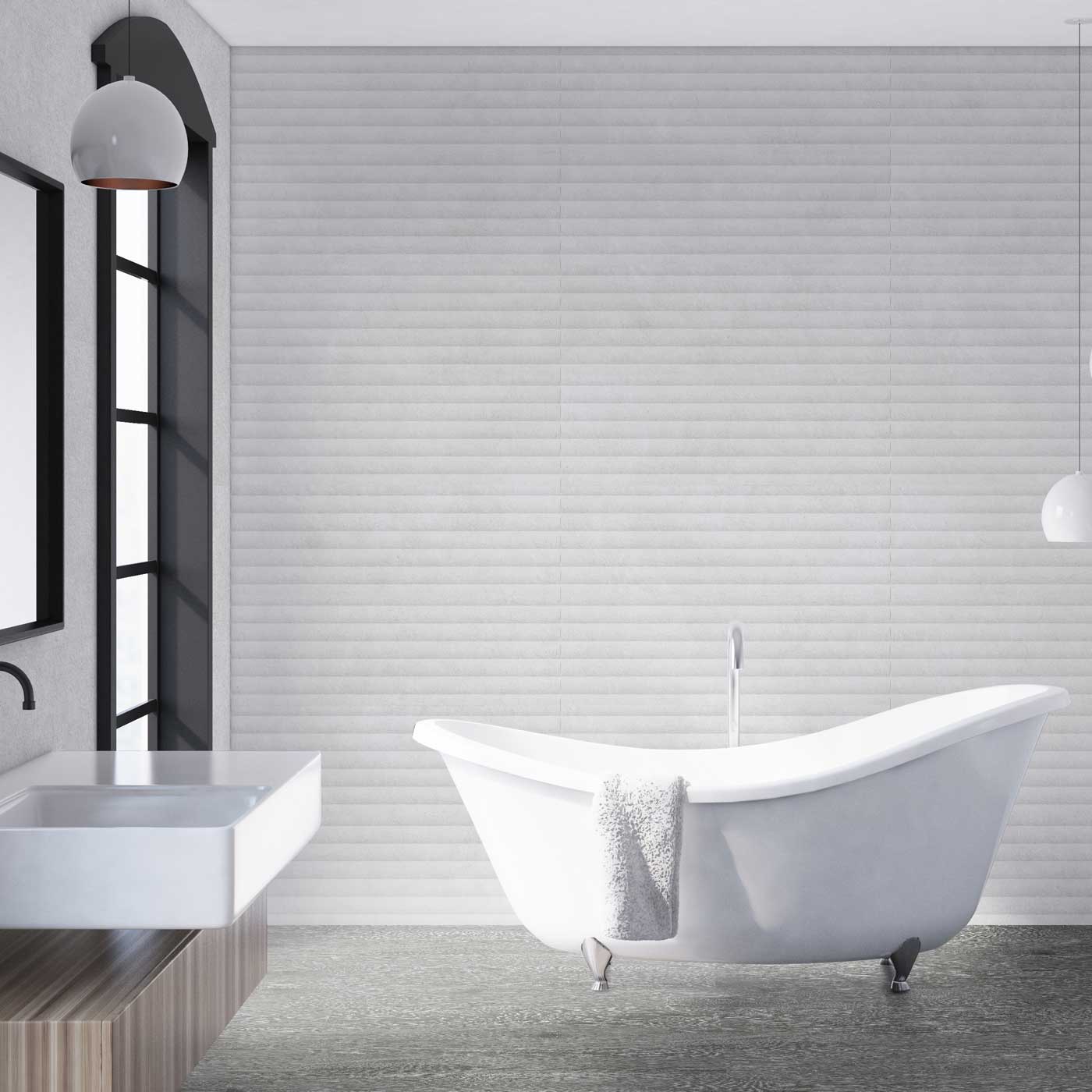 Image of Fluted Grey Decor Wall Tile 30x90cm-Ceramic wall tile-Keros-Tile.co.uk