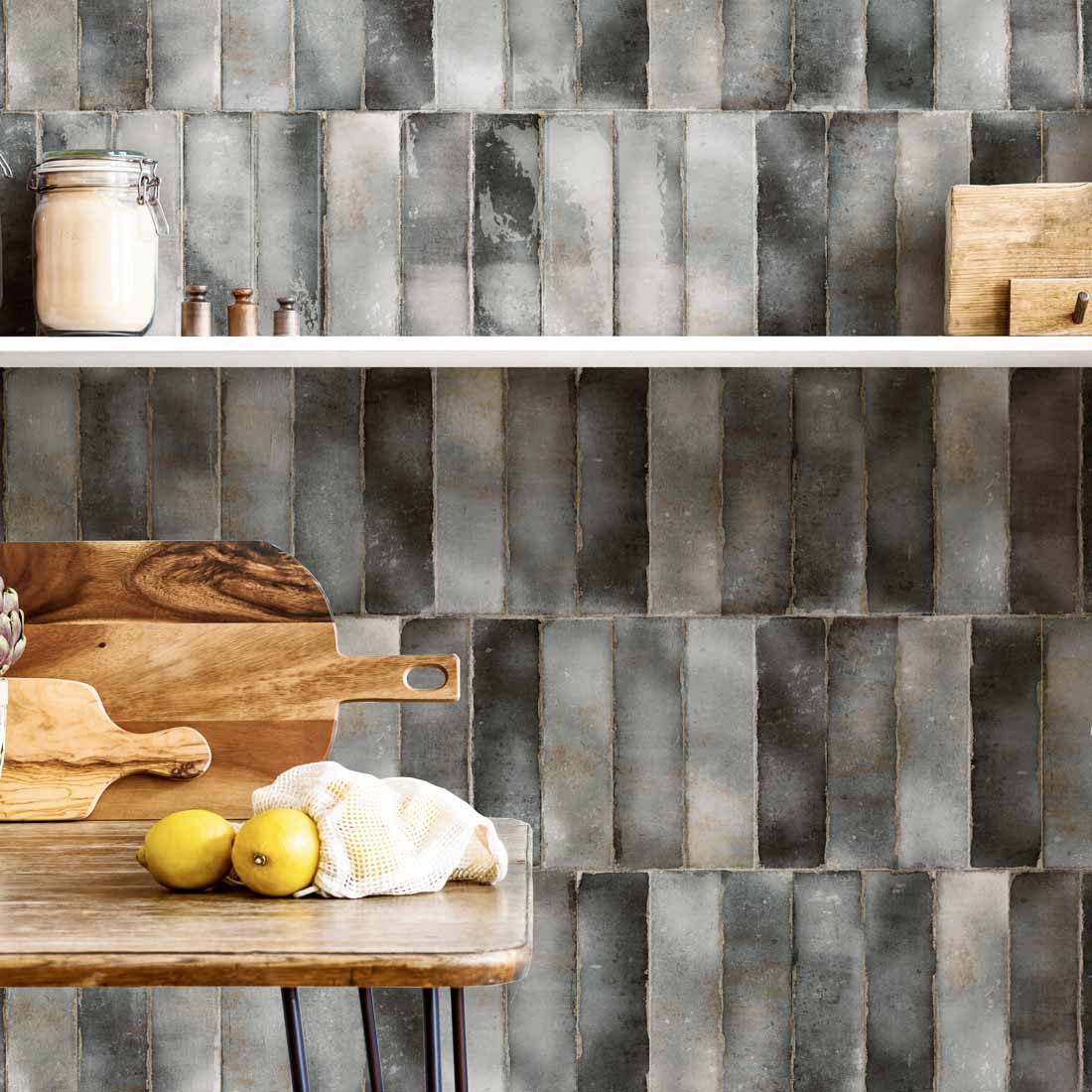 Image of Zellige Anthracite Brick Tile 6.9x24cm-Ceramic wall tile-Estudio Ceramico-tile.co.uk