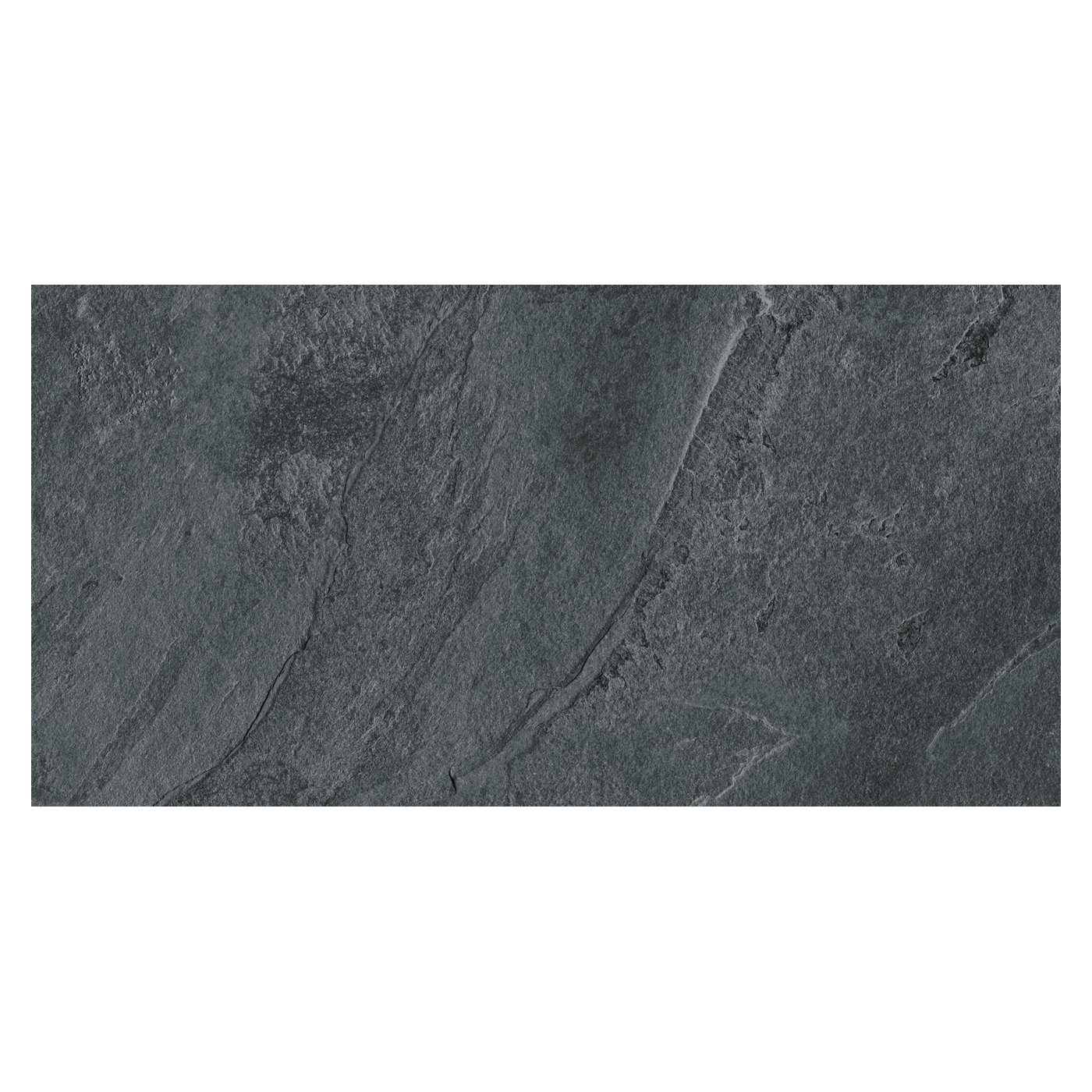 Image of A rectangular dark gray slate tile with natural stone texture and subtle veining, shown against a white background.