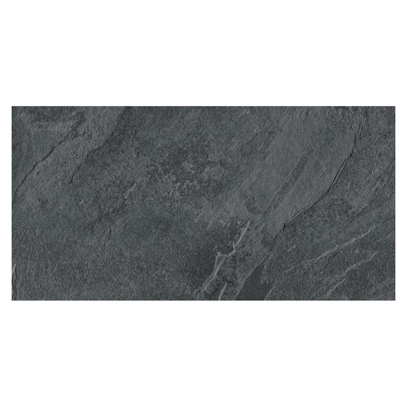 Image of A rectangular dark gray slate tile with natural stone texture and subtle veining, shown against a plain white background.