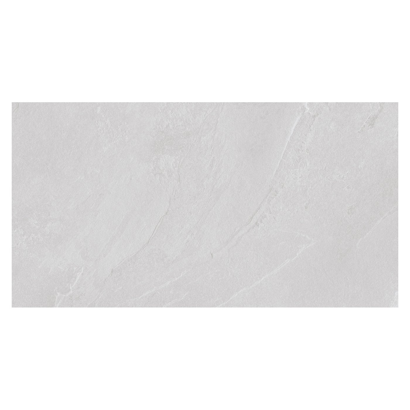 Image of A rectangular light gray stone or tile sample with subtle natural veining, centered on a white background.