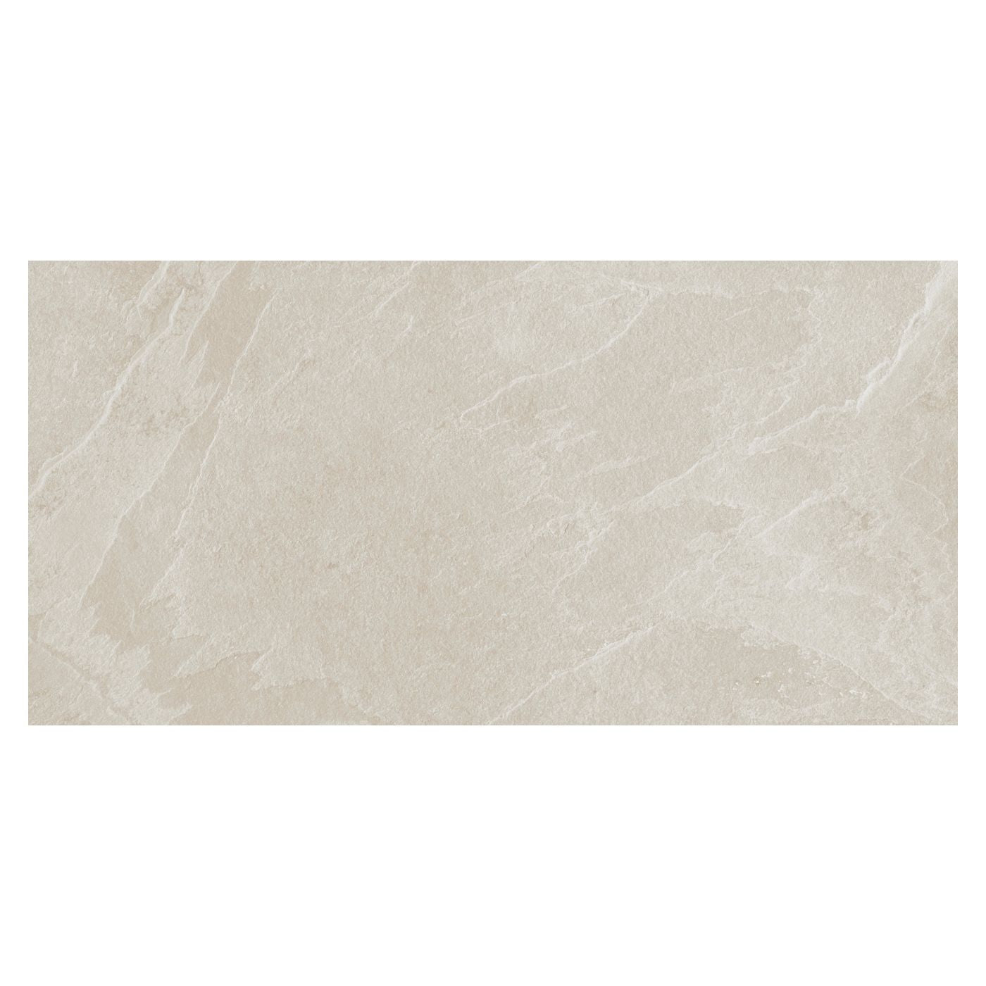 Image of A rectangular beige stone-look tile with subtle natural veining, shown against a plain white background.