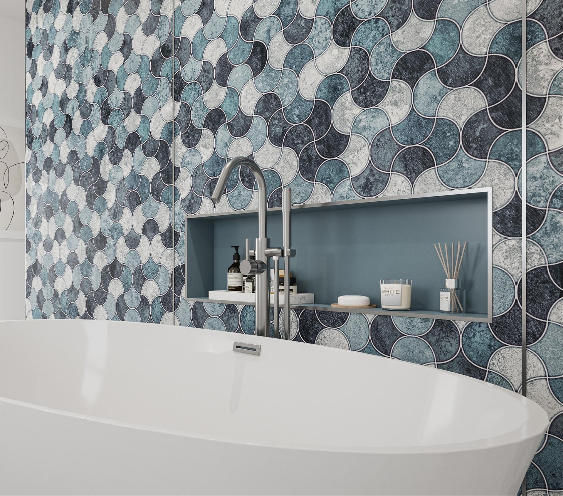 Image of Blue Scallop Alloy Wall Panel-Wall panel-Wetwall-Tile.co.uk