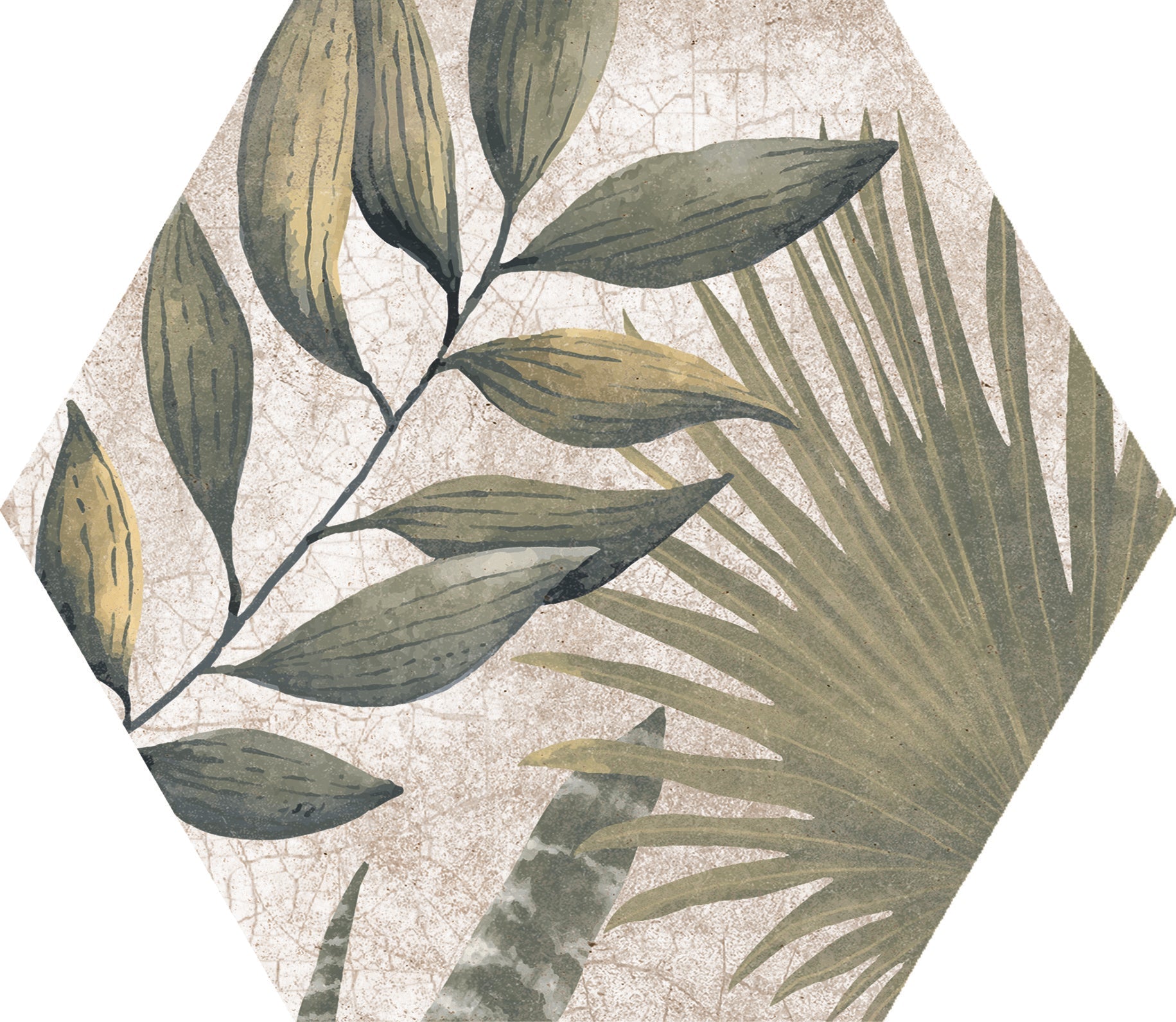 Image of Botanical Pattern Hexagon tile 22.5x25.9cm-Hexagon tile-Cerlat-Tile.co.uk