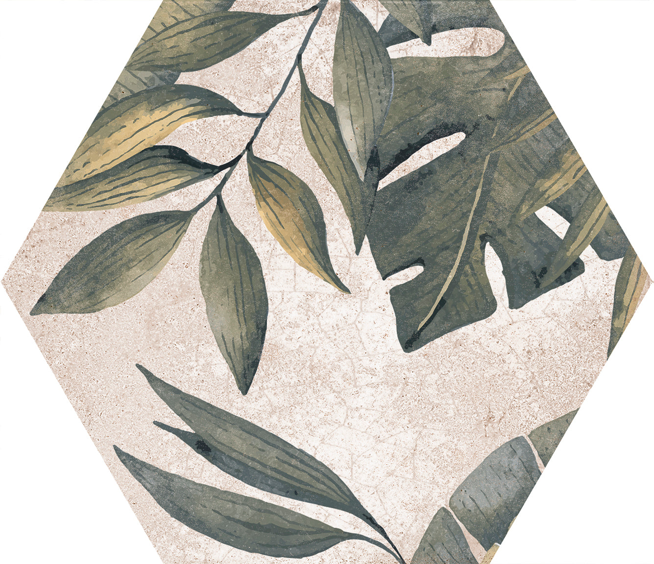 Image of Botanical Pattern Hexagon tile 22.5x25.9cm-Hexagon tile-Cerlat-Tile.co.uk
