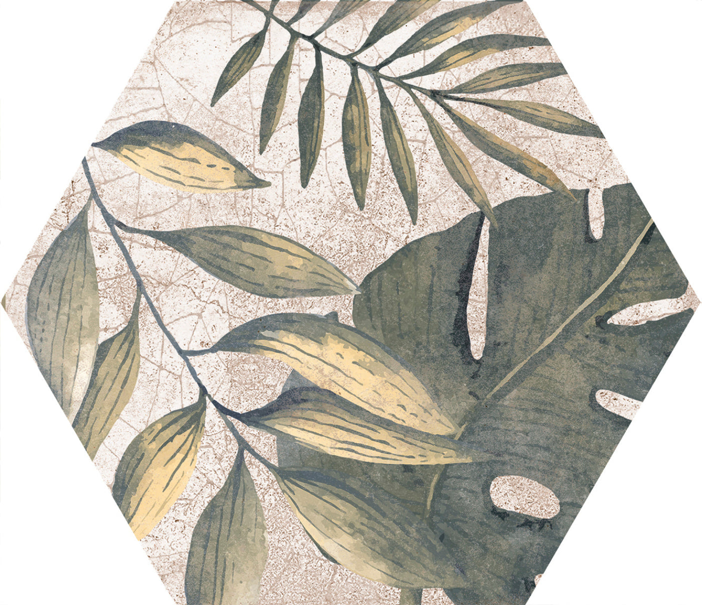Image of Botanical Pattern Hexagon tile 22.5x25.9cm-Hexagon tile-Cerlat-Tile.co.uk