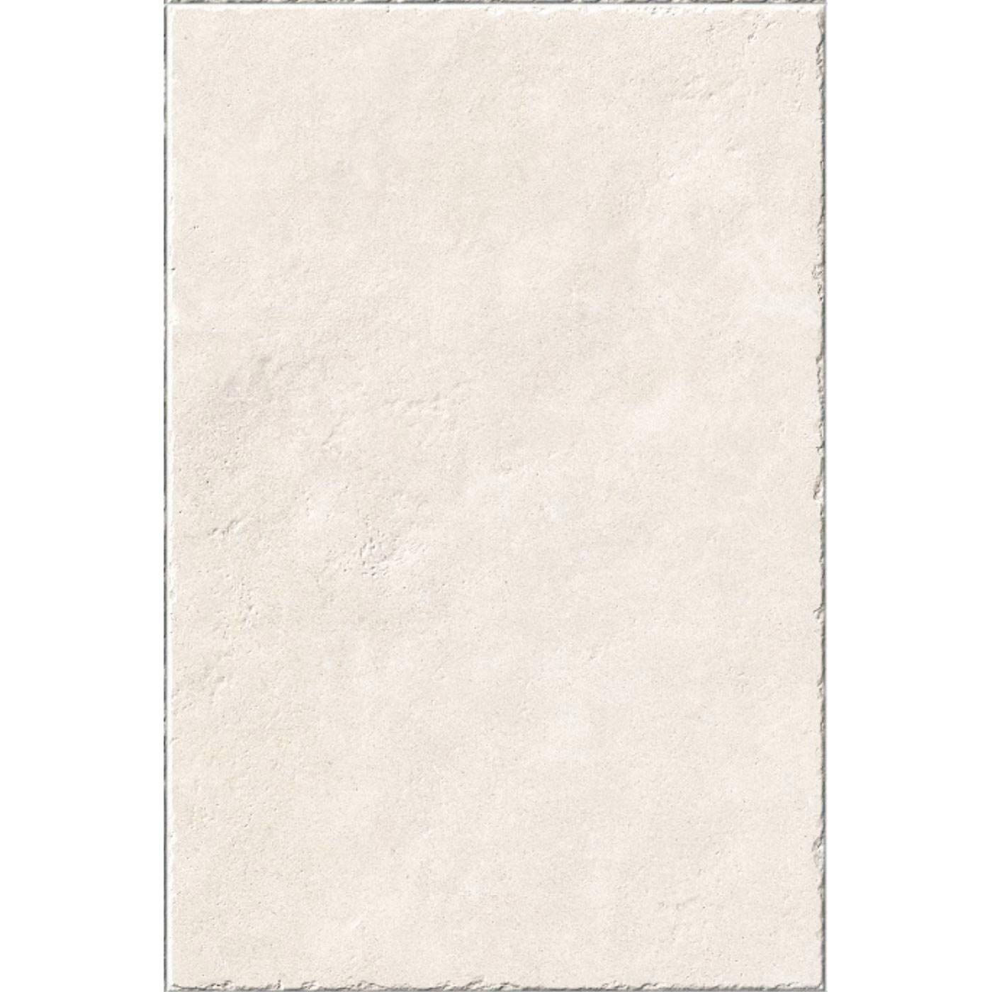 Image of A rectangular ceramic tile with a textured, matte off-white finish, shown against a plain white background.