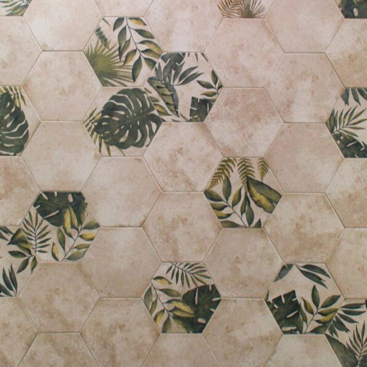 Image of Botanical Pattern Hexagon tile 22.5x25.9cm-Hexagon tile-Cerlat-Tile.co.uk