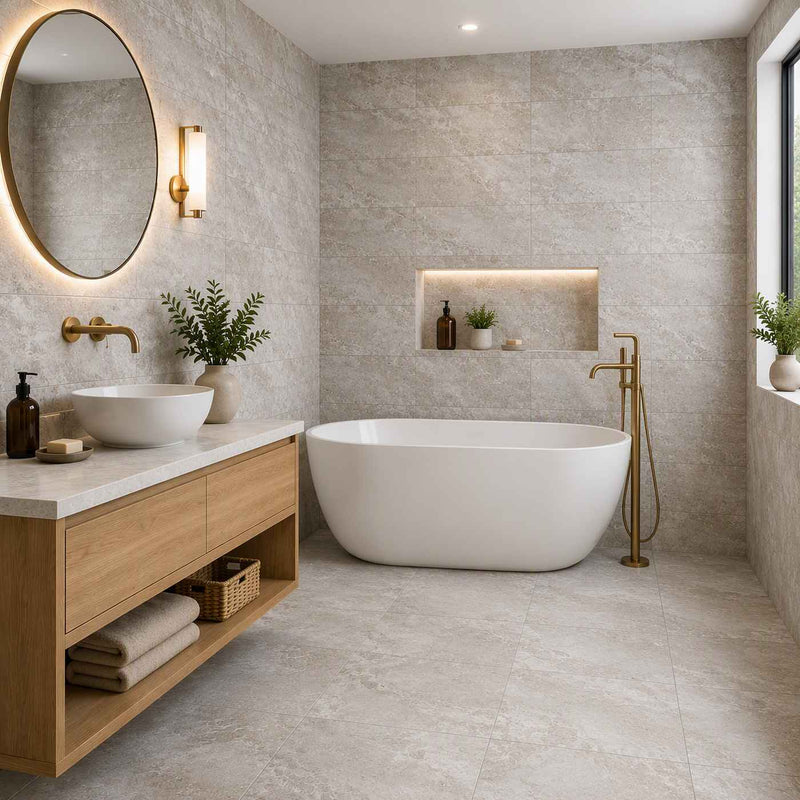 Image of Dolomite White Tile 30.4x61cm-Porcelain tile-Tuscania-Tile.co.uk