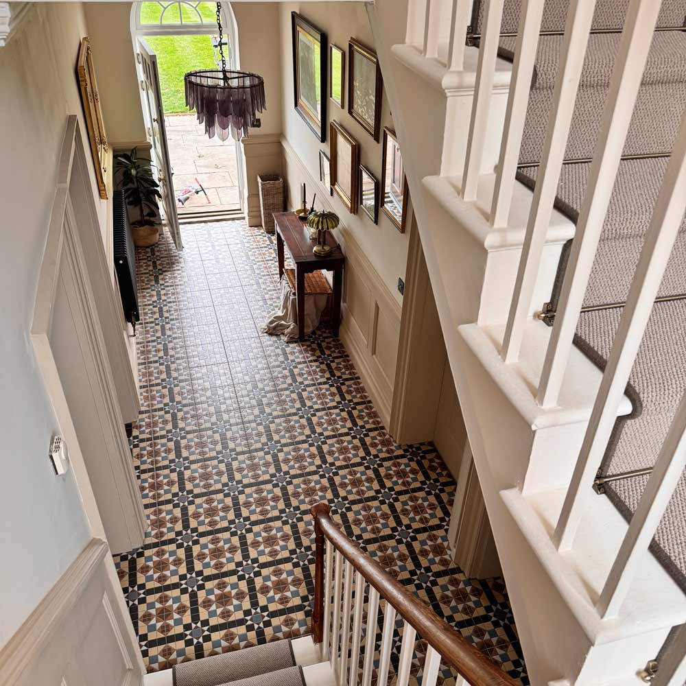 Dorset Marron Pattern floor tile 31.6x31.6cm-Pattern tile-Vives ceramica-Tile.co.uk