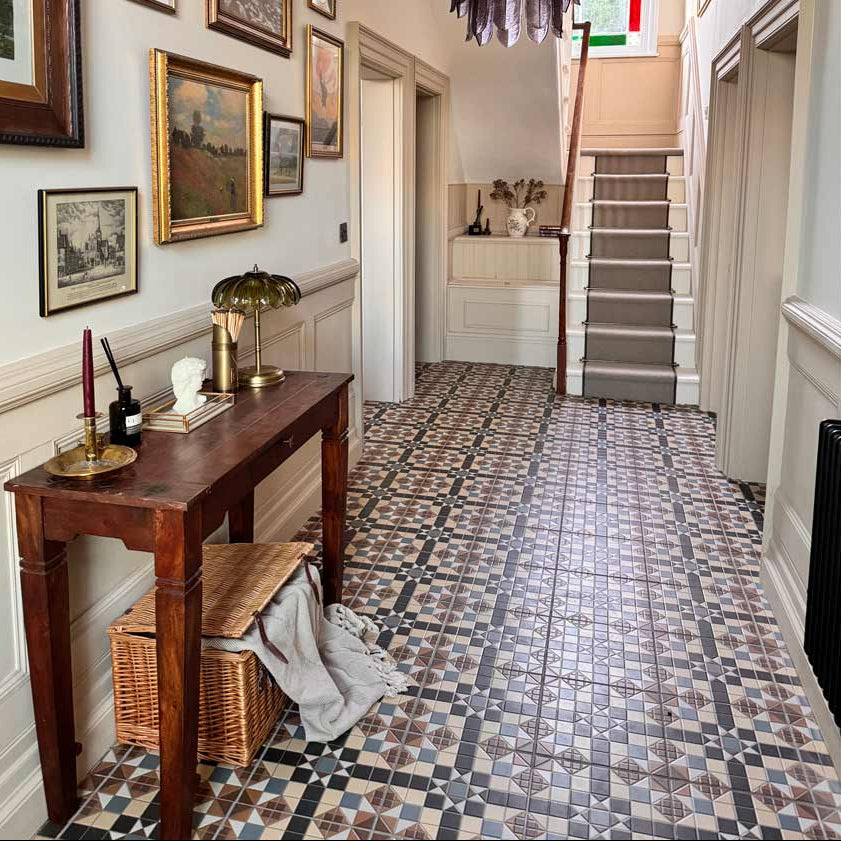 Image of Dorset Marron Pattern floor tile 31.6x31.6cm-Pattern tile-Vives ceramica-Tile.co.uk