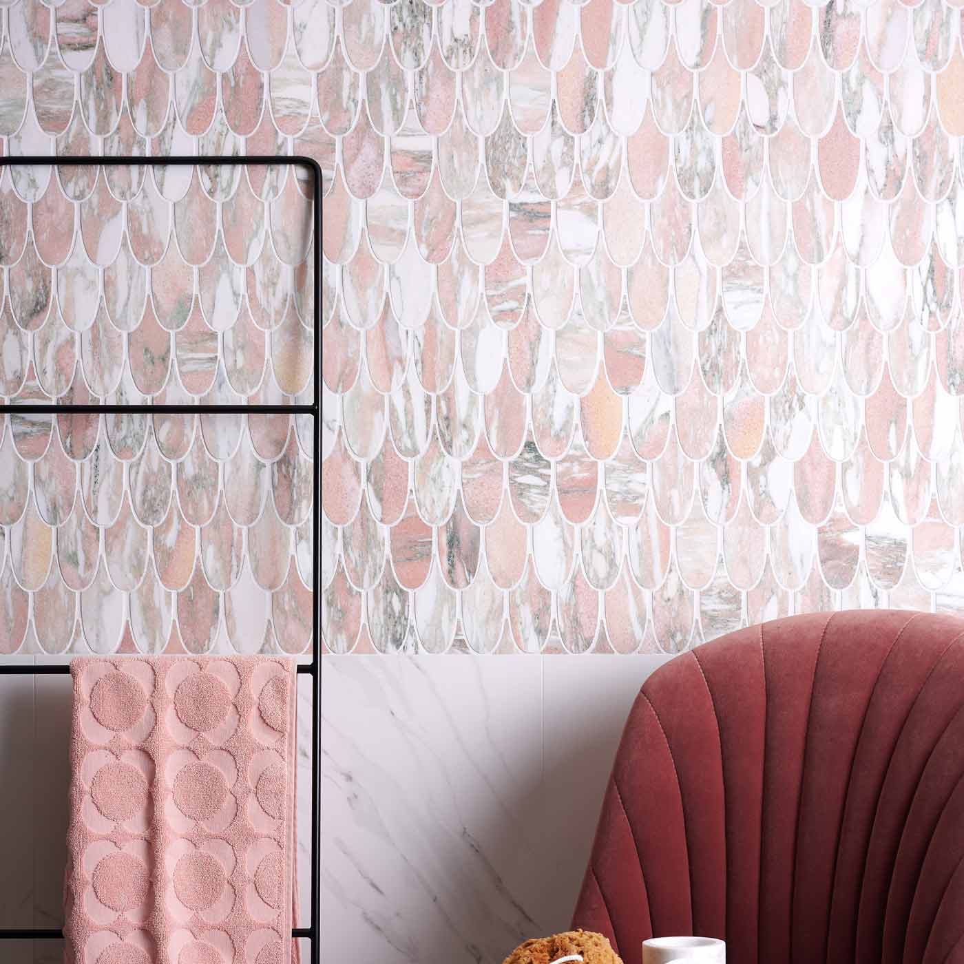 Image of East Java Flamingo Plume Honed Marble Mosaic 35x30.3cm-mosaic tile-Ca Pietra-tile.co.uk