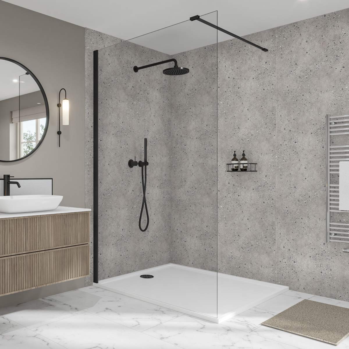 Image of Pewter Terrazzo Elite Wall Panel-Wall panel-Wetwall-Tile.co.uk