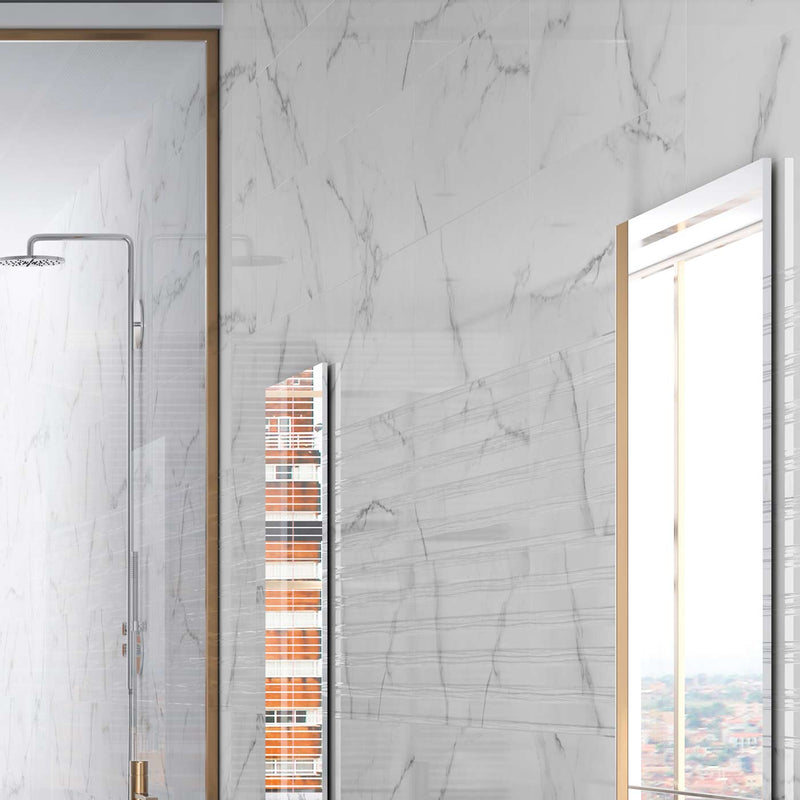 Image of Shine White Decor Wall Tile 30x90cm-Ceramic wall tile-Argenta-Tile.co.uk