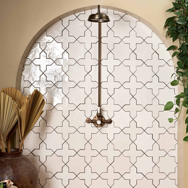 Image of Fez White STAR Gloss Porcelain tile 15.5x15.5cm-Wall and Floor tile-Ca Pietra-tile.co.uk
