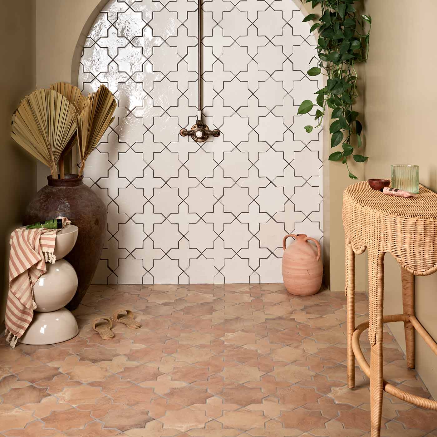 Image of Fez White CROSS Gloss Porcelain tile 15.5x15.5cm-Wall and Floor tile-Ca Pietra-tile.co.uk