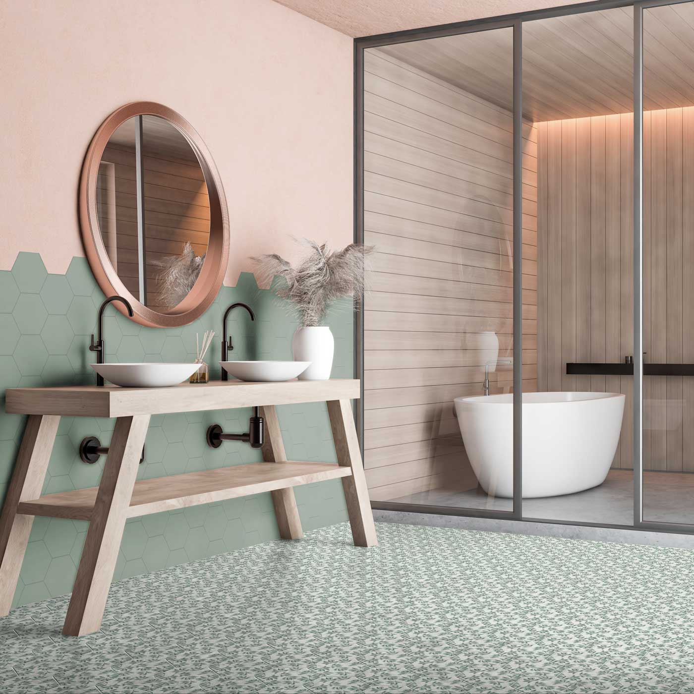 Image of Spring Leslie Decor Hex Porcelain tile 15x17cm-Hexagon tile-Estudio Ceramico-tile.co.uk