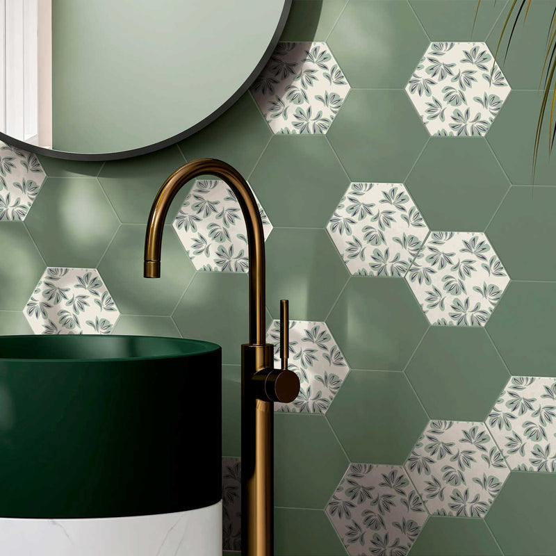 Image of Spring Leslie Decor Hex Porcelain tile 15x17cm-Hexagon tile-Estudio Ceramico-tile.co.uk