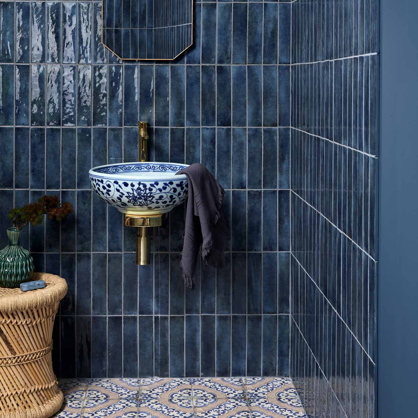 Image of Foundry Blue tile 6x24.5cm-Ceramic wall tile-Ca Pietra-tile.co.uk