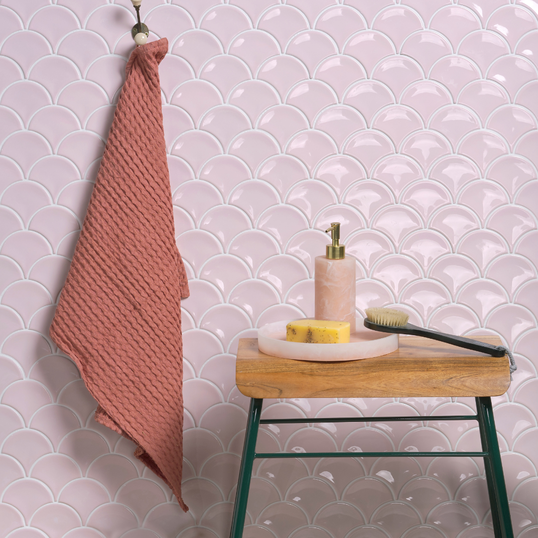 Image of Gelato Scallop Cotton Candy Mosaic 25.9x27.3cm-mosaic tile-Ca Pietra-Tile.co.uk