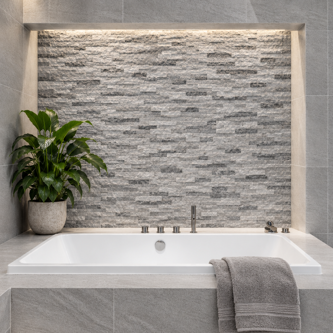 Image of Grey/White Mix Split Face tile 10x36cm-Split face tile-Verona-Tile.co.uk