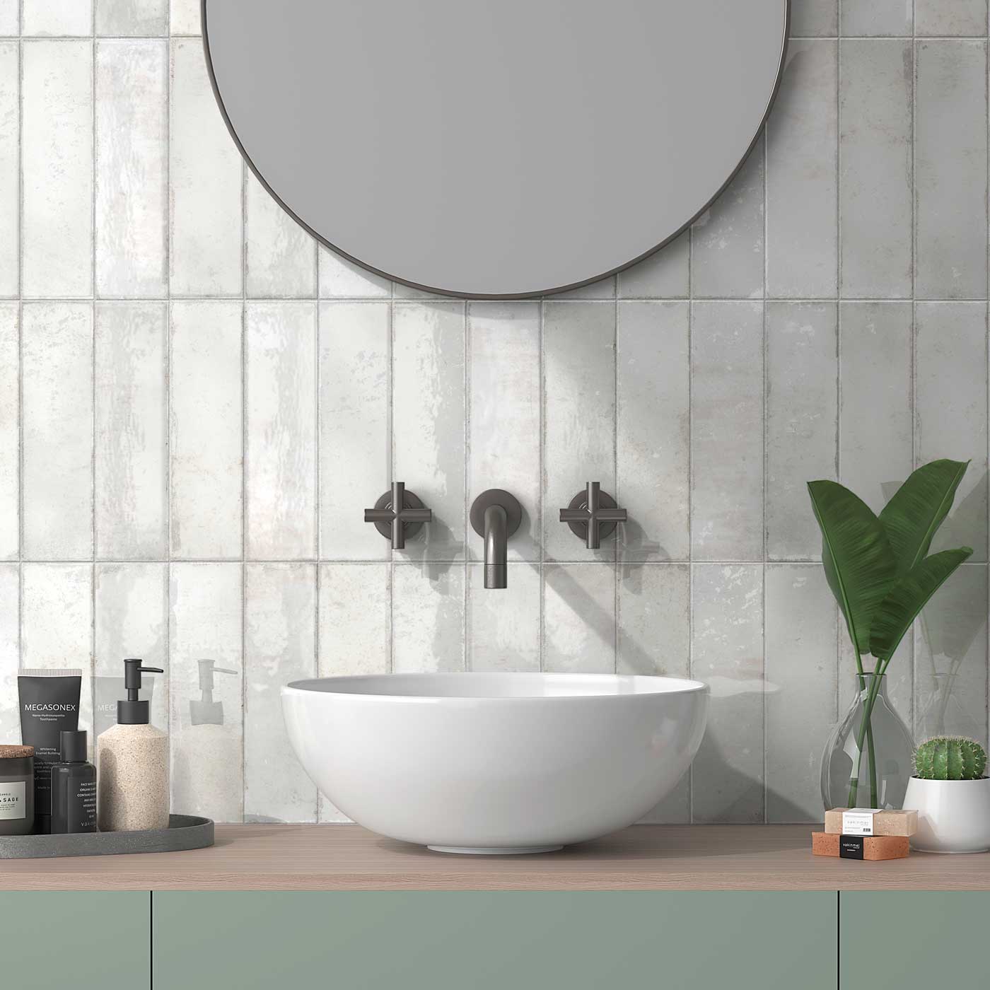 Image of Zellige Arctic Brick Tile 6.9x24cm-Ceramic wall tile-Estudio Ceramico-tile.co.uk