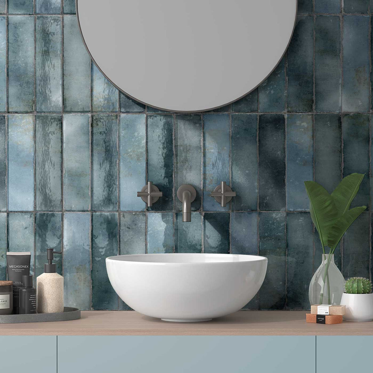 Zellige Blue Brick Tile 6.9x24cm-Ceramic wall tile-Estudio Ceramico-Tile.co.uk
