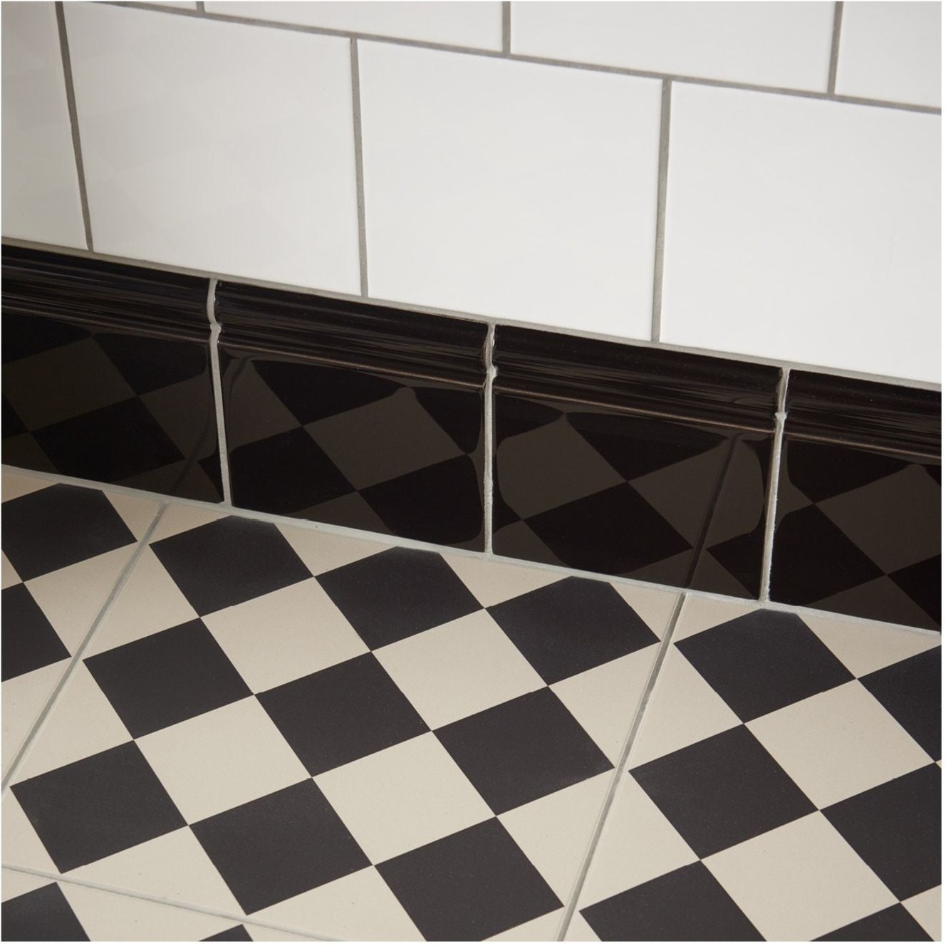 Image of Harlequin Large Black On Chalk 29.8x29.8cm-Porcelain tile-Original Style-Tile.co.uk