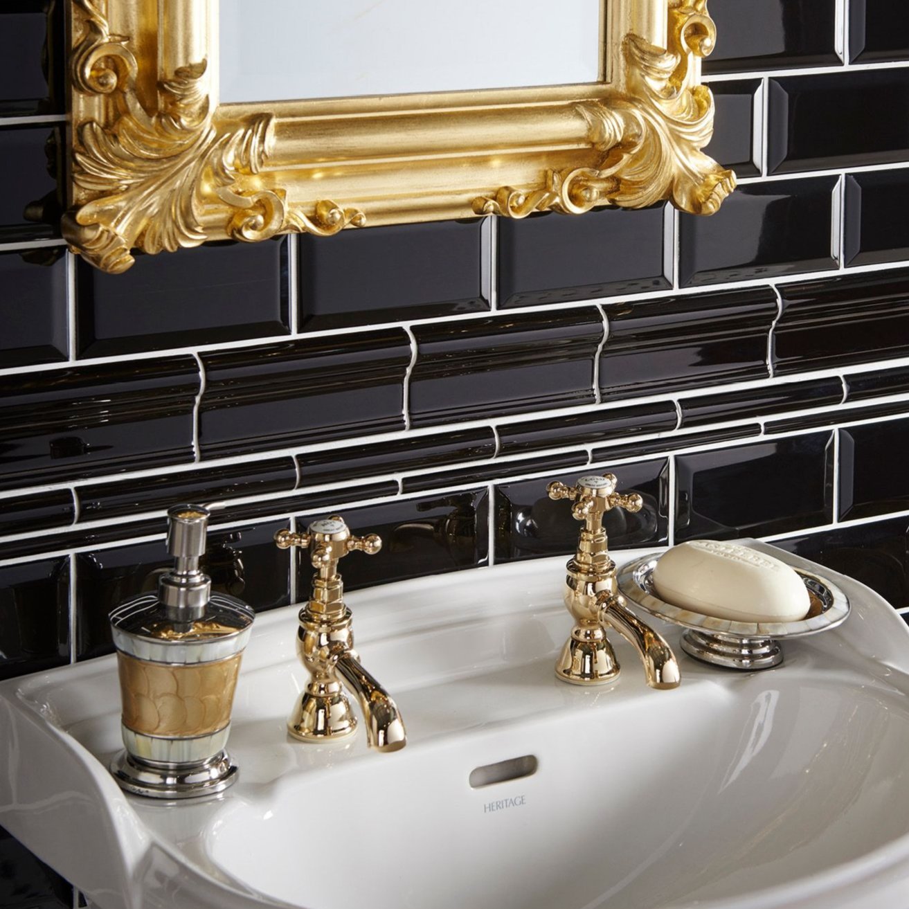 Image of Jet Black Metro Bevelled Tile 15x7.5cm-Ceramic wall tile-Original Style-Tile.co.uk