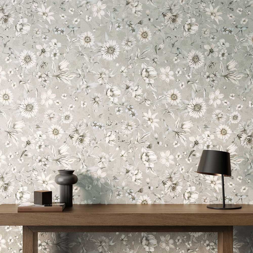 Rectangular Spring Ivory Kenzo Ivory Spring Decor Tile | 60x120cm Argenta Ceramica — Tile.co.uk