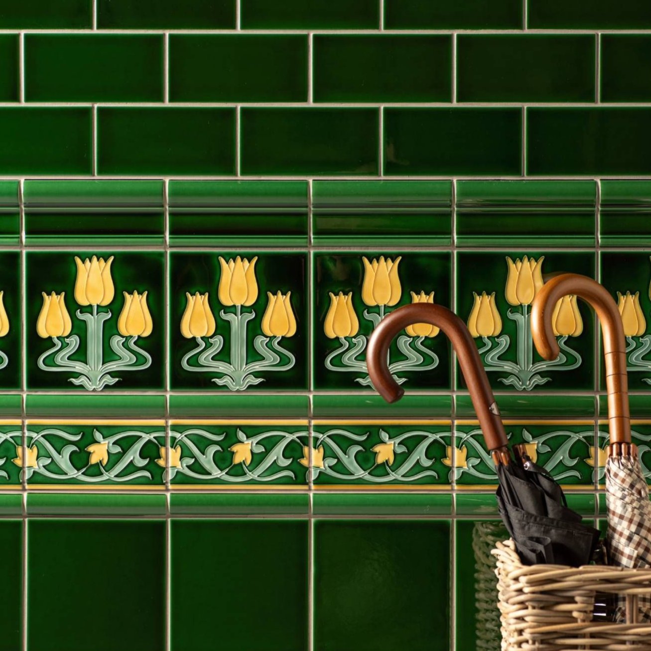 Image of Lafleur on Victorian Green 15.2x15.2cm-Ceramic wall tile-Original Style-Tile.co.uk