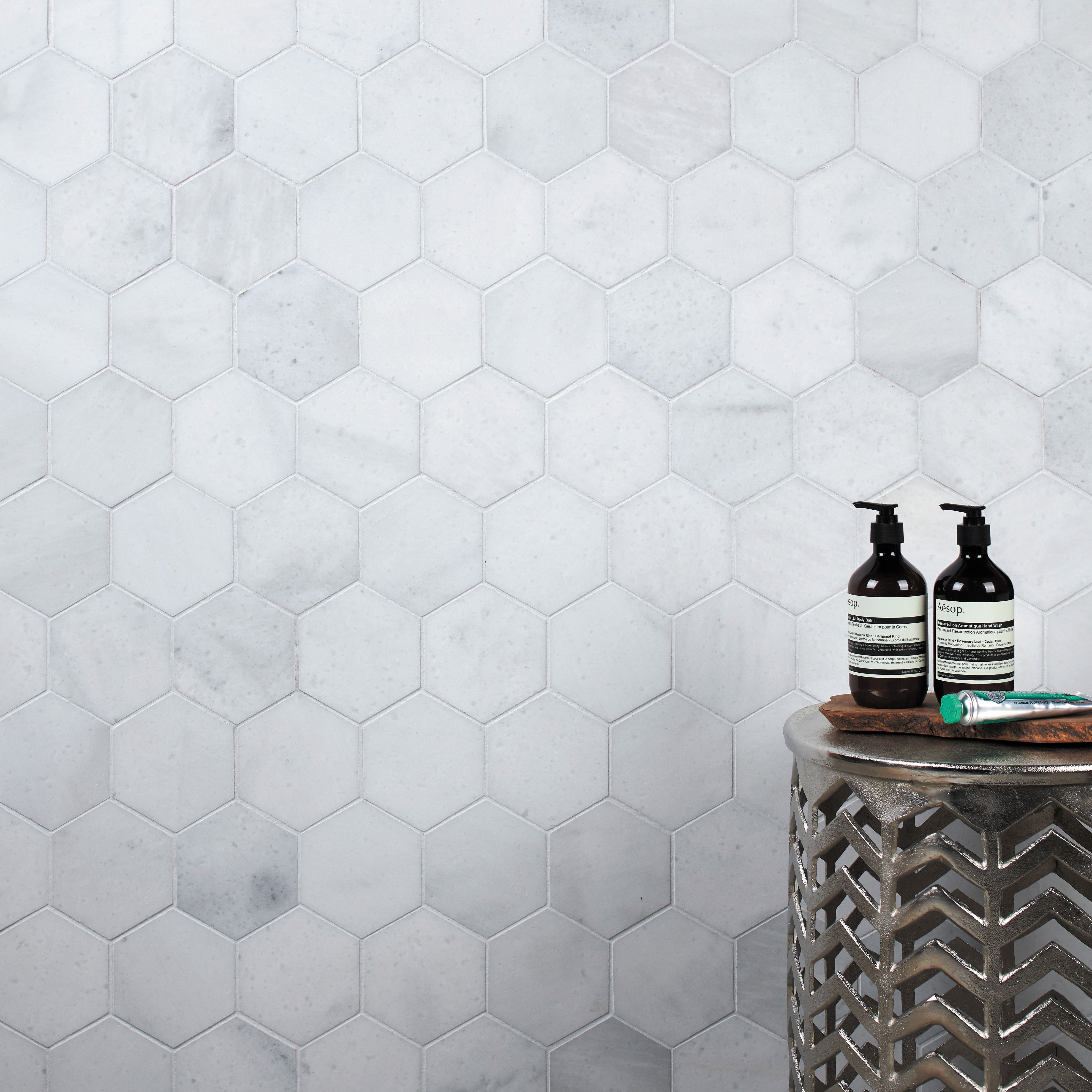 Image of Long Island Marble Honed Mosaic Large Hexagon