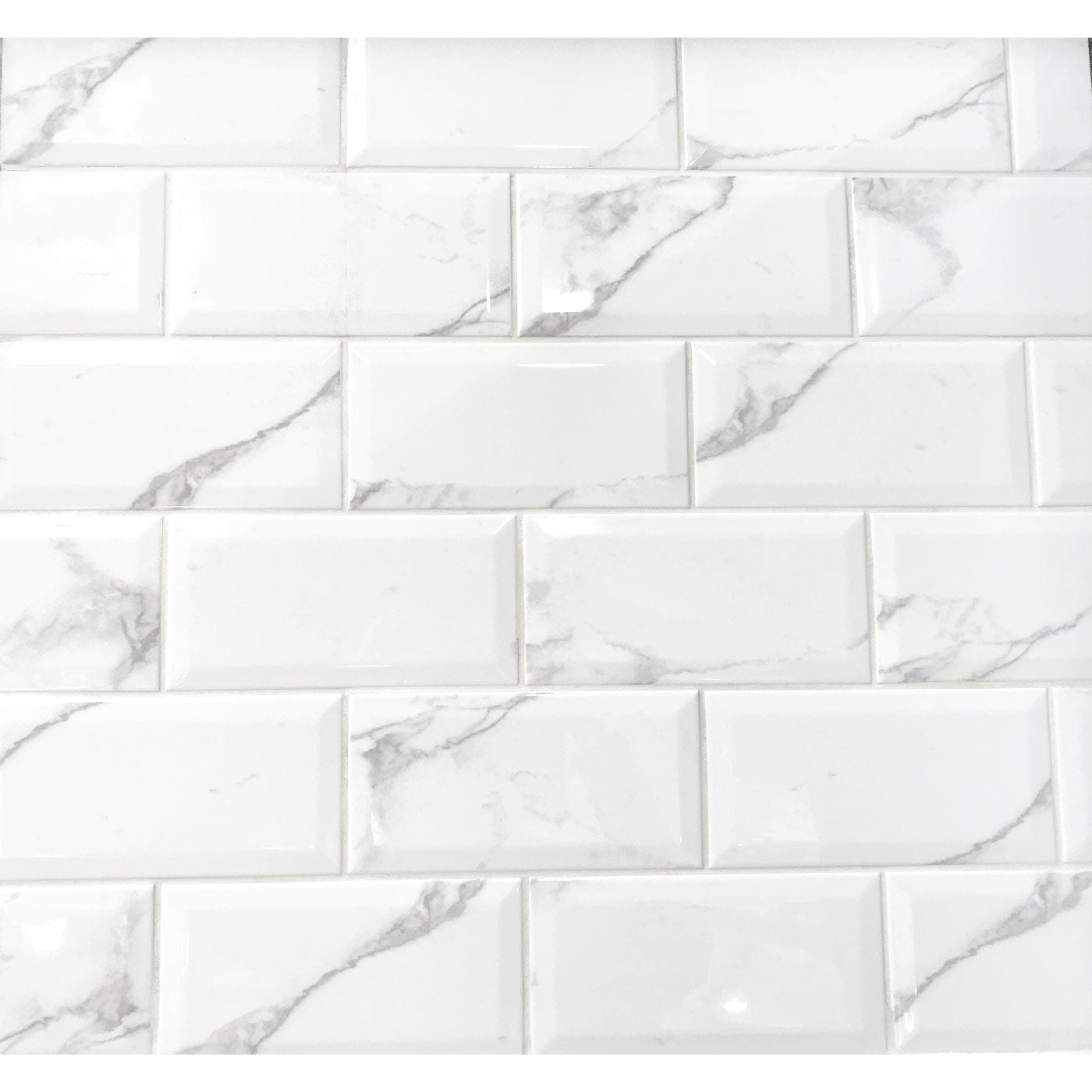 Image of Metro Carrara White Bevelled Brick wall tile 10x20cm-Brick effect tile-Salcamar-Tile.co.uk