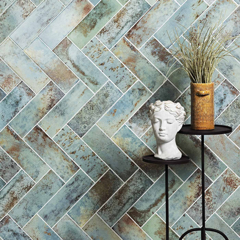 Image of Wightwick Azure tile 10x30cm-Ceramic wall tile-Ca Pietra-tile.co.uk