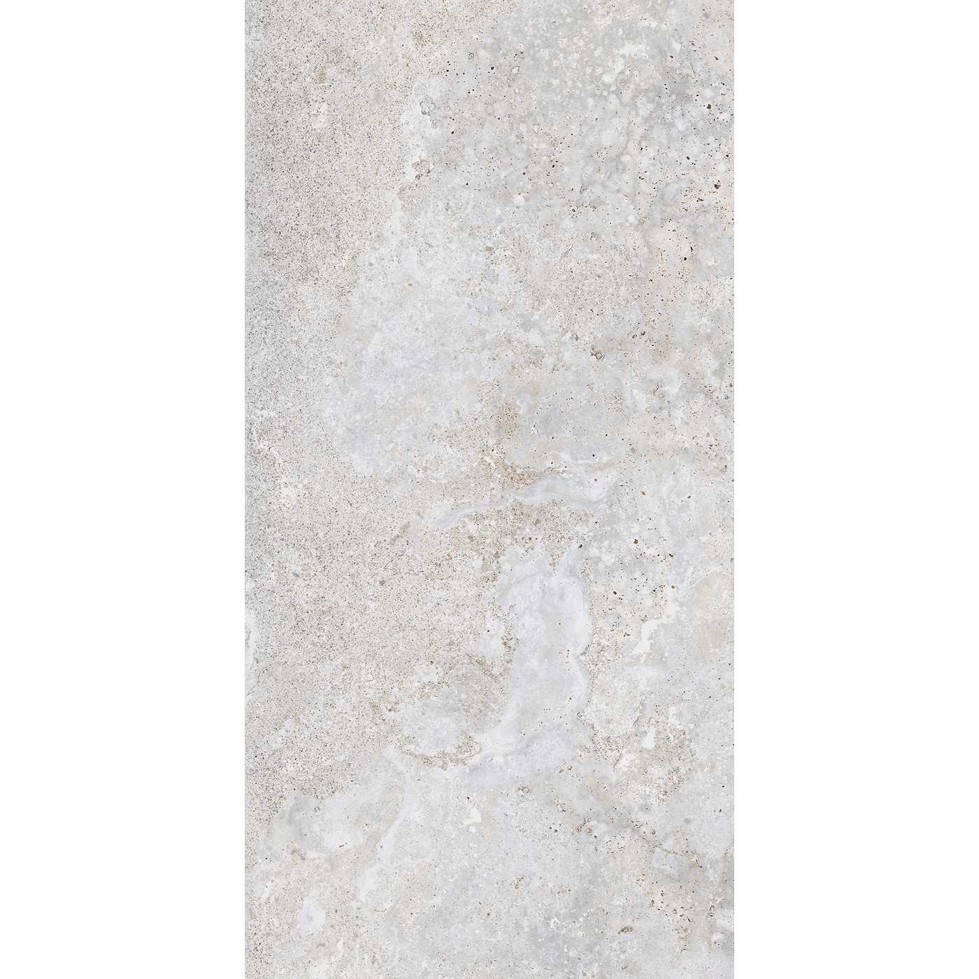 Image of A vertical rectangular tile or slab sample with a light warm gray to beige stone-like marbled texture, shown against a white background.