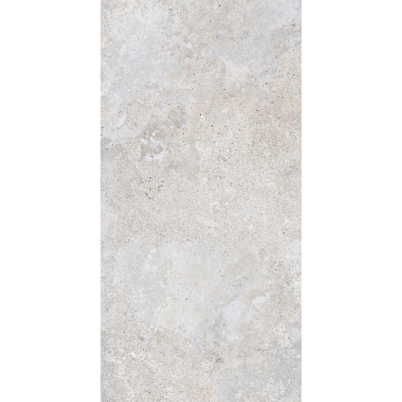 Image of A vertical rectangular tile or slab sample with a light warm gray and beige stone-like marbled texture, shown against a white background.