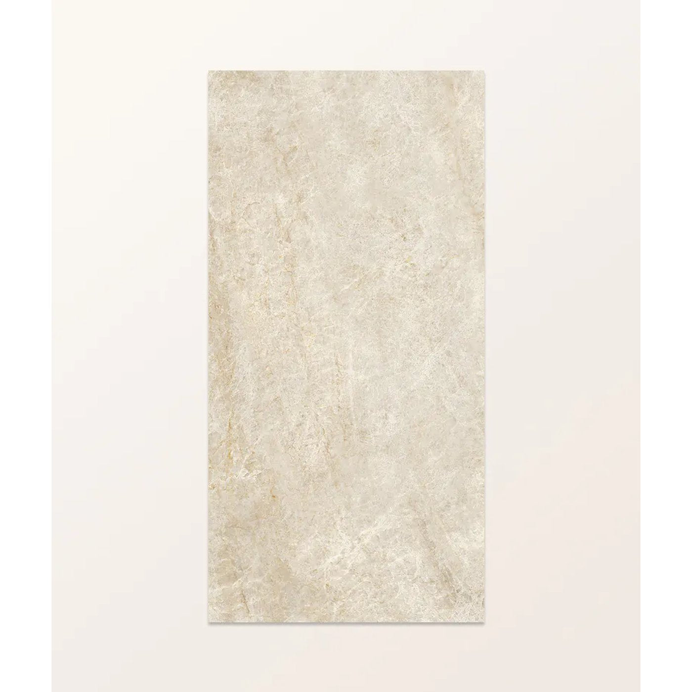 Image of A rectangular beige textured tile or panel with a subtle stone-like marbled pattern, centered on a plain off-white background.