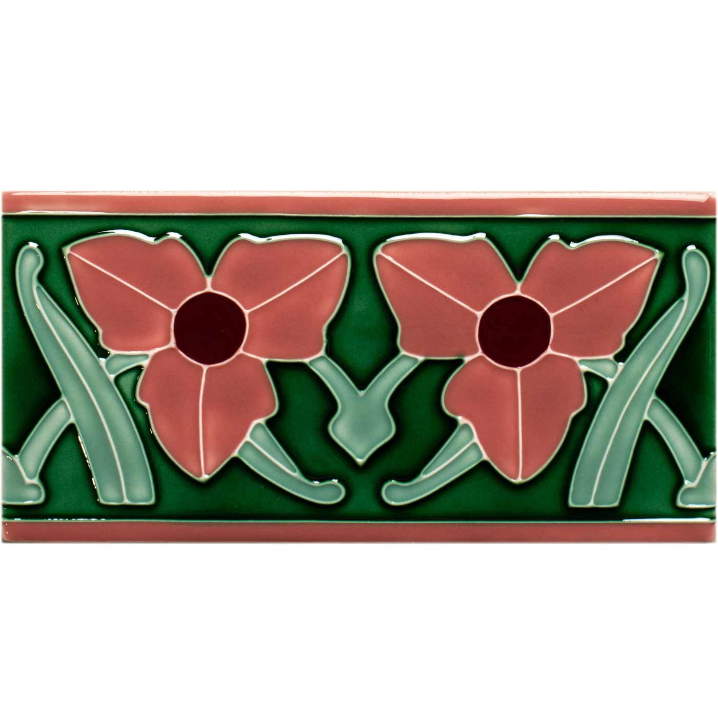 Image of Dauphine Border on Victorian Green 15.2x7.5cm-Ceramic wall tile-Original Style-Tile.co.uk