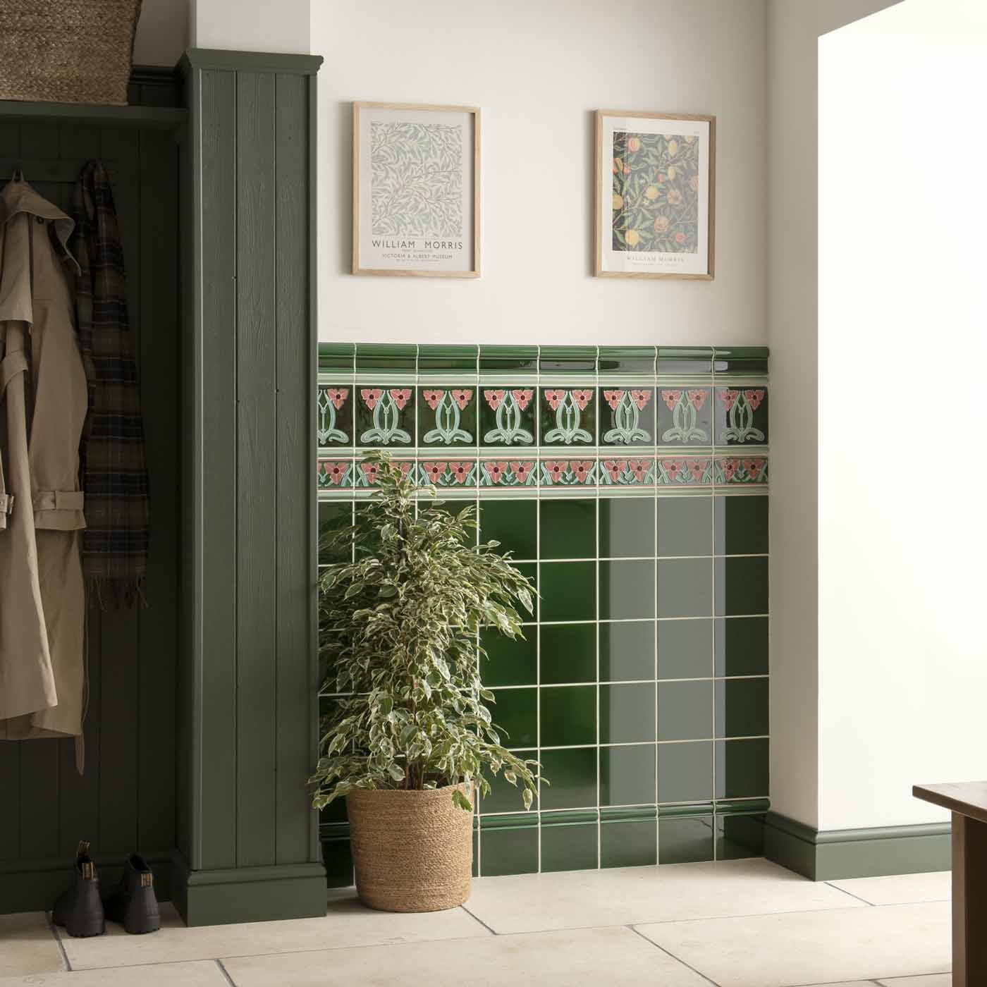 Image of Dauphine Border on Victorian Green 15.2x7.5cm-Ceramic wall tile-Original Style-Tile.co.uk