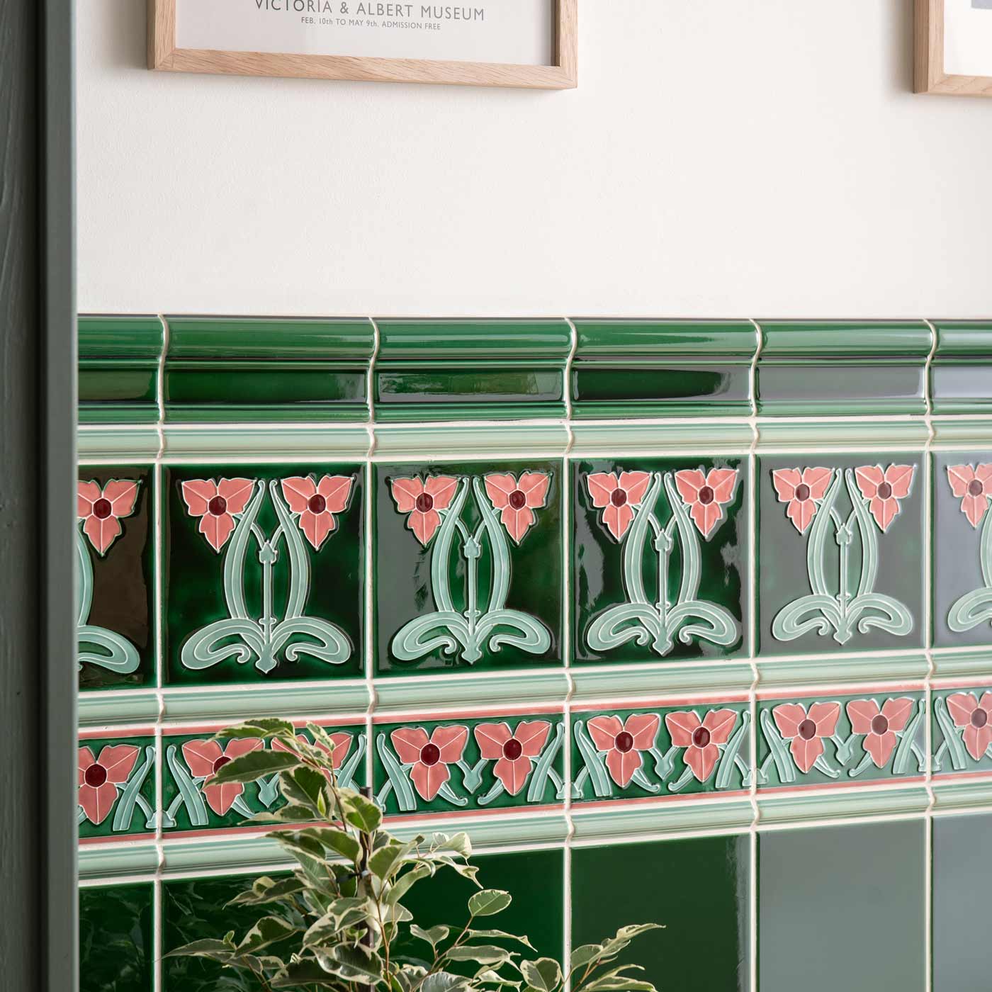 Image of Dauphine Border on Victorian Green 15.2x7.5cm-Ceramic wall tile-Original Style-Tile.co.uk
